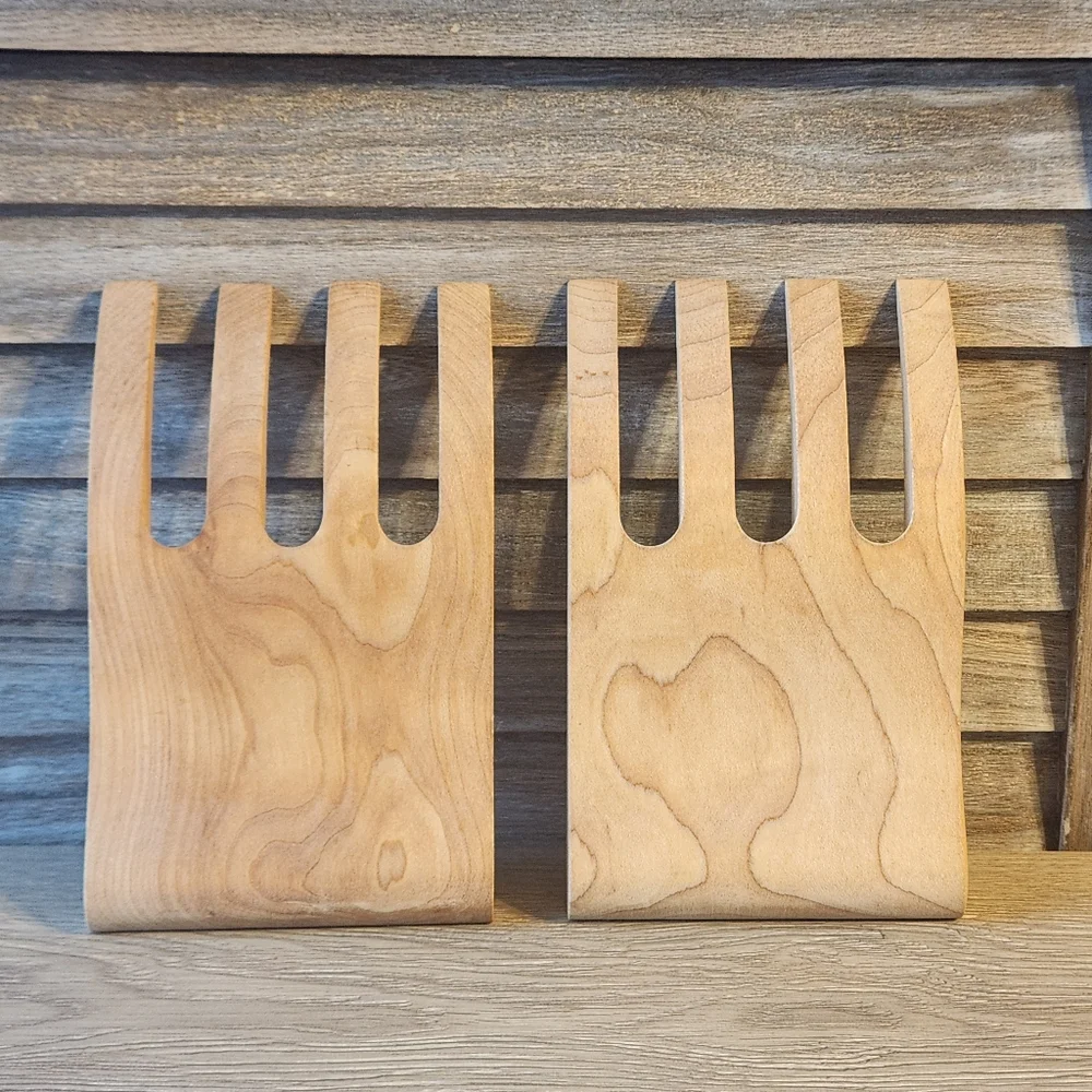 Salad Pasta Server Wooden Hands Set Of 2 Wood Tongs Servers